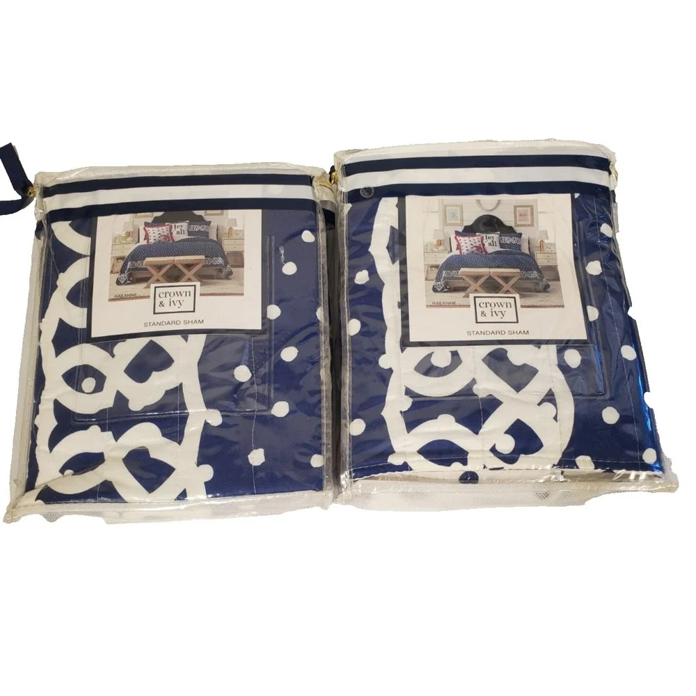 Crown & Ivy Standard Sham Raeanne Blue and White 20x26 Set‎ of 2 NWT